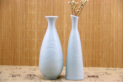 中国风手工雕刻暗纹花卉陶瓷花器白瓷花插特色家居软装饰品礼物